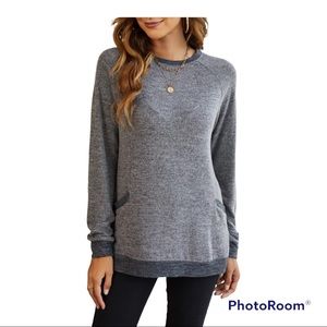 XXL Long Sleeve Round Neck Sweatshirt With Pockets